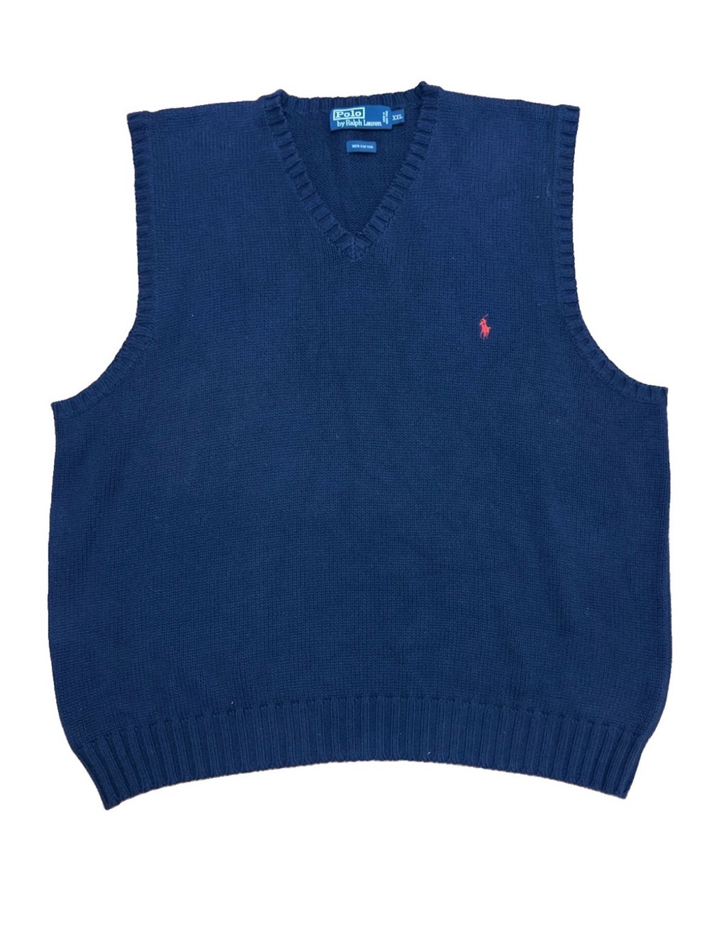 Vintage Polo Ralph Lauren Sweater Vest Navy Blue V-Neck Knit Cotton Men's XXL